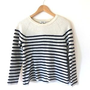 Madewell Wool Striped Sweater with Leather Elbow